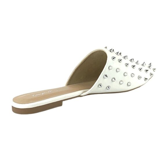 Qupid Spike Studded Women's White Flats Pointed Toe Mules Size 6 - Picture 6 of 7